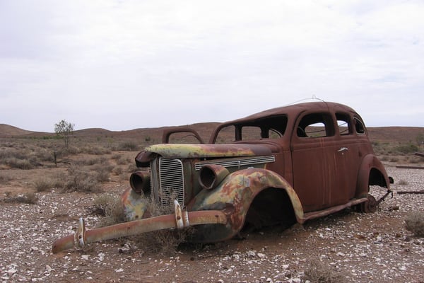 Rusted old car abandoned in the desert