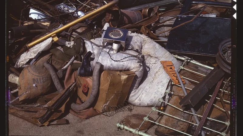 Mixed steel and scrap metal at a salvage depot