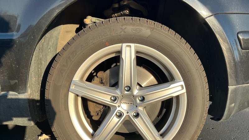 Silver aluminium alloy wheel on a car